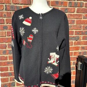 Charter Club Black Christmas Zip Up Sweater